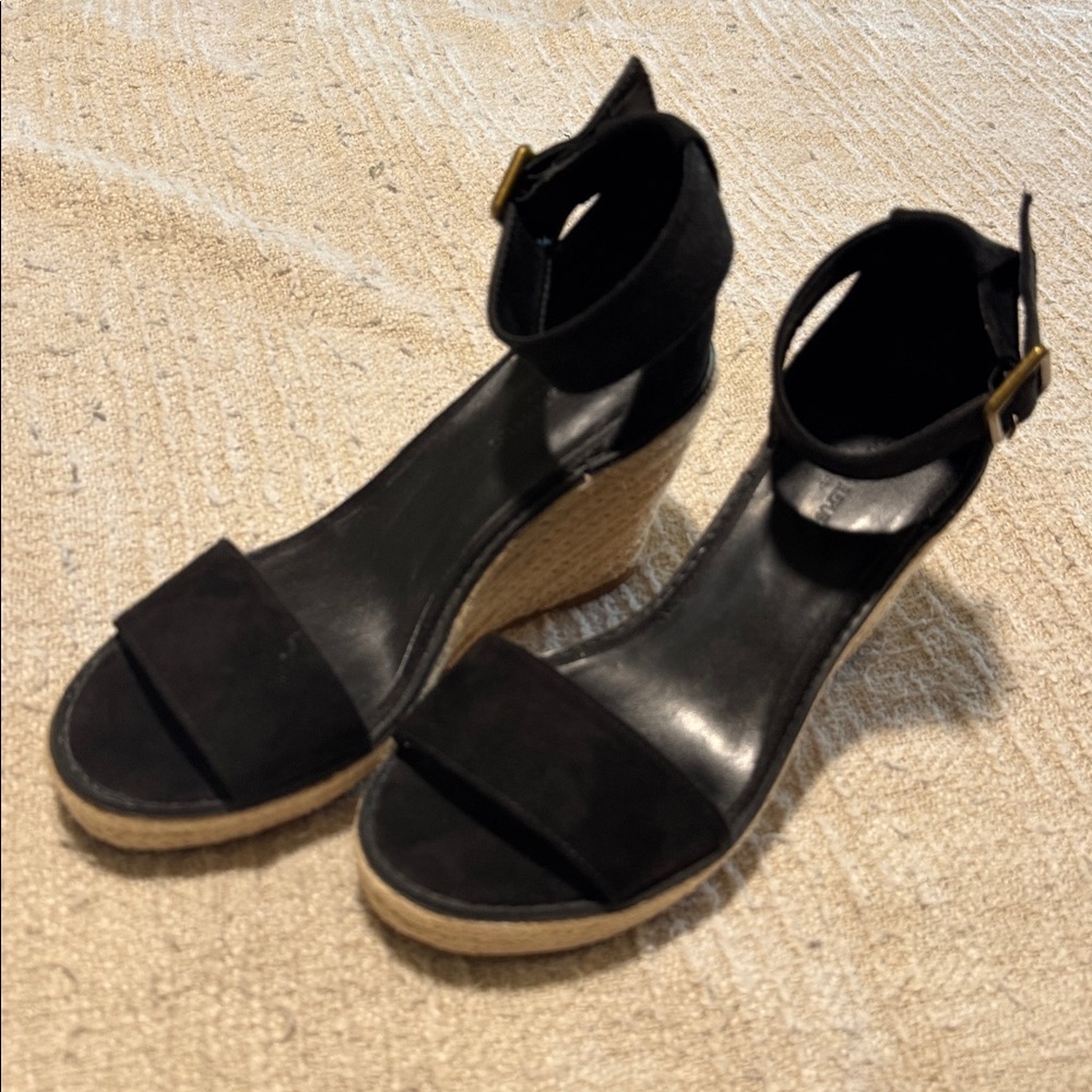 Banana Republic Suade Black Wedge Sandals with Espadrille Sole - Picture 4 of 8